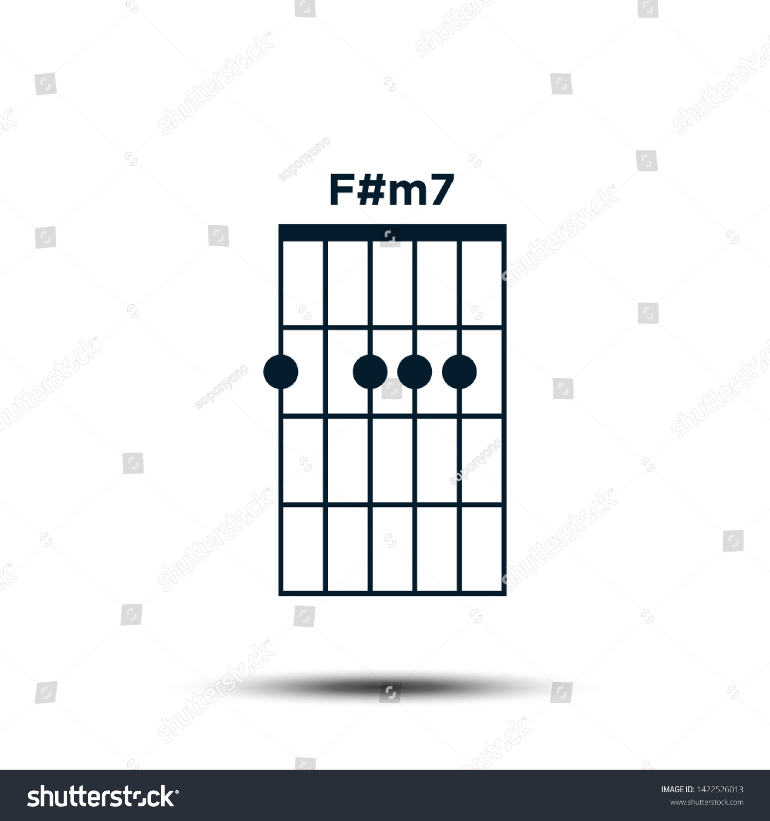 F#m7, Basic Guitar Chord Chart Icon Vector - Royalty Free Stock Vector