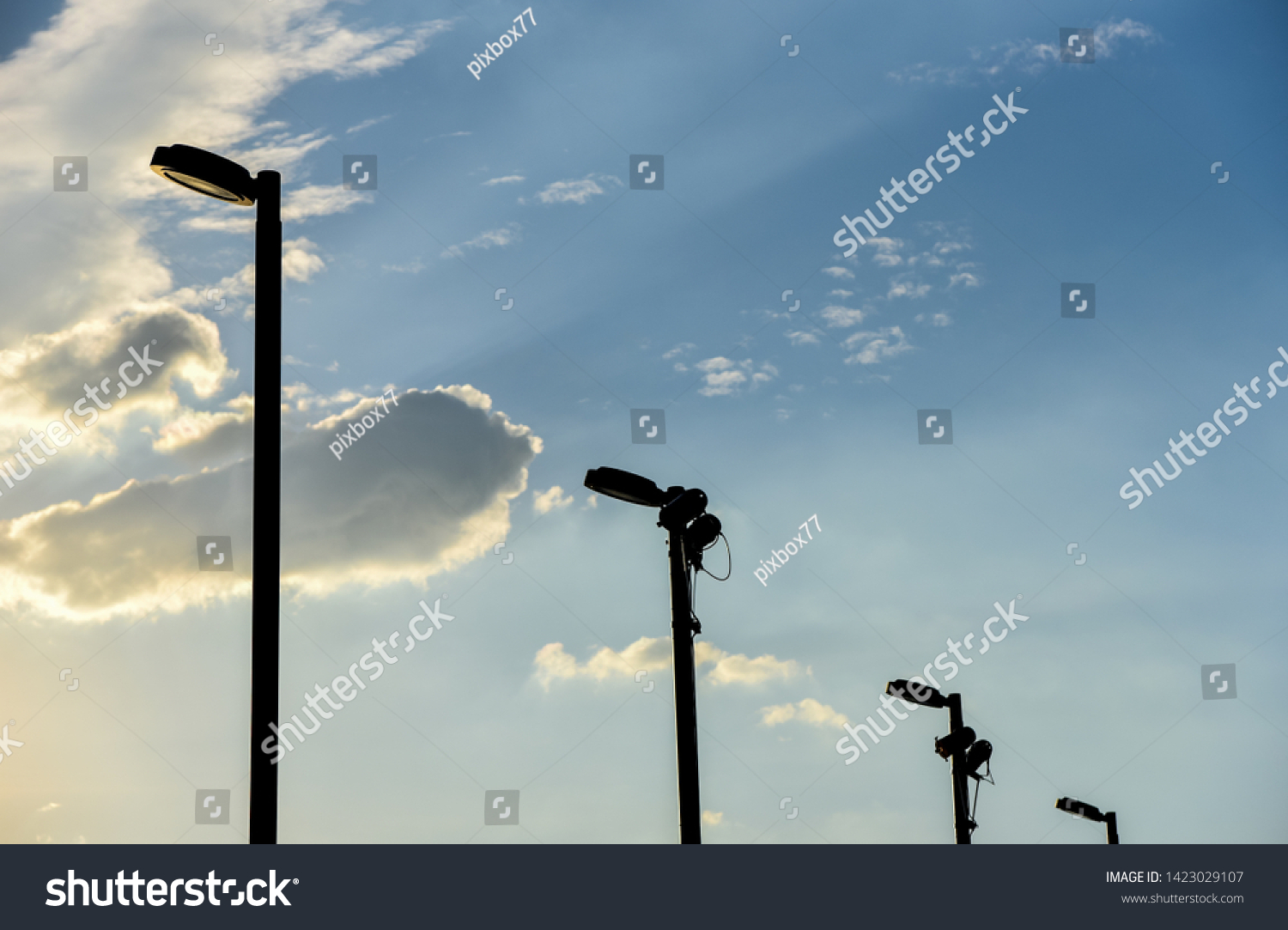 Pole lamp with evening sky background, Lighting equipment #1423029107