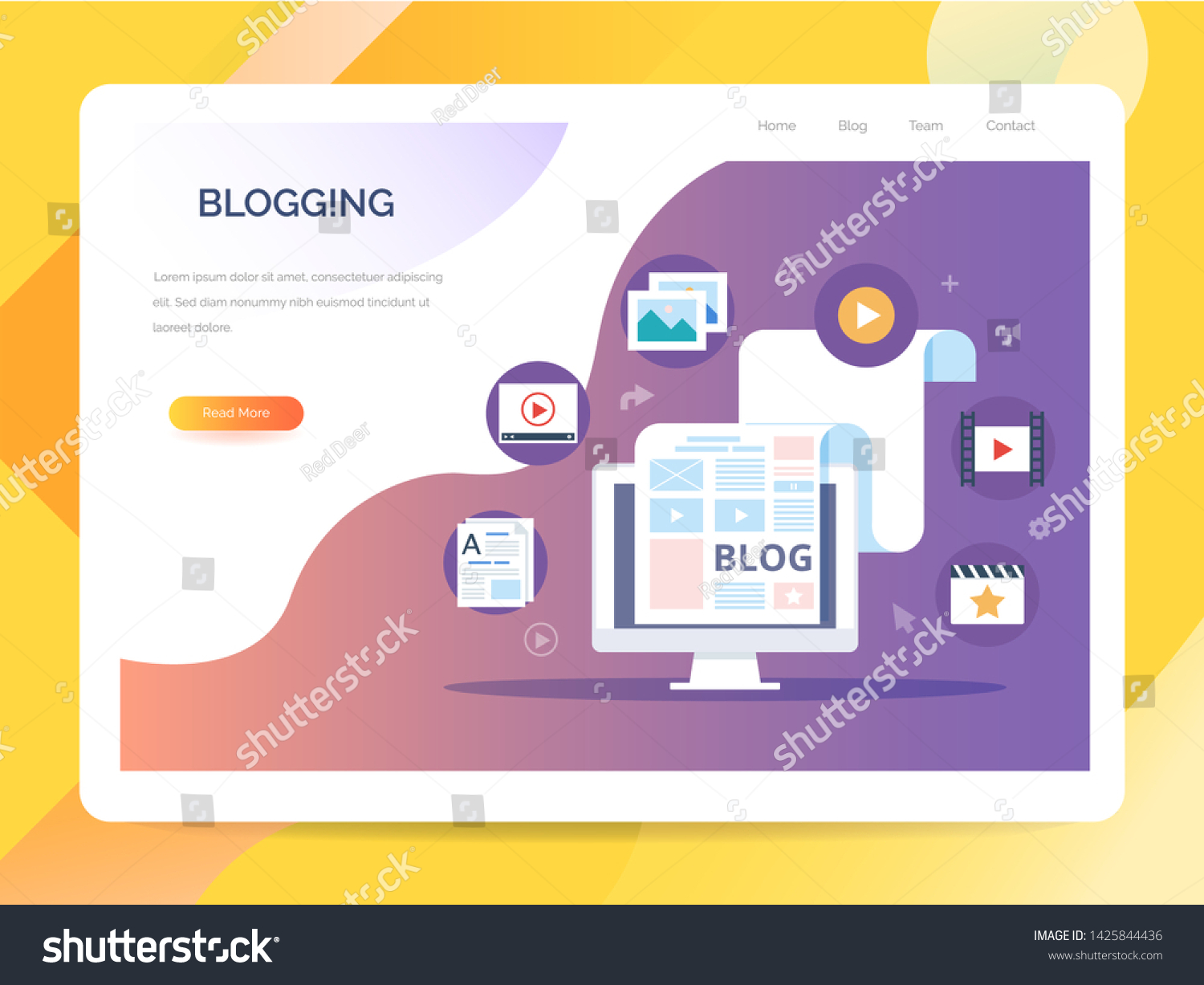 Blogging, Content Marketing and SMM concept in flat design. The blog page fill out with content. articles and media materials uploading process. Creating, marketing and sharing of digital - vector ill #1425844436