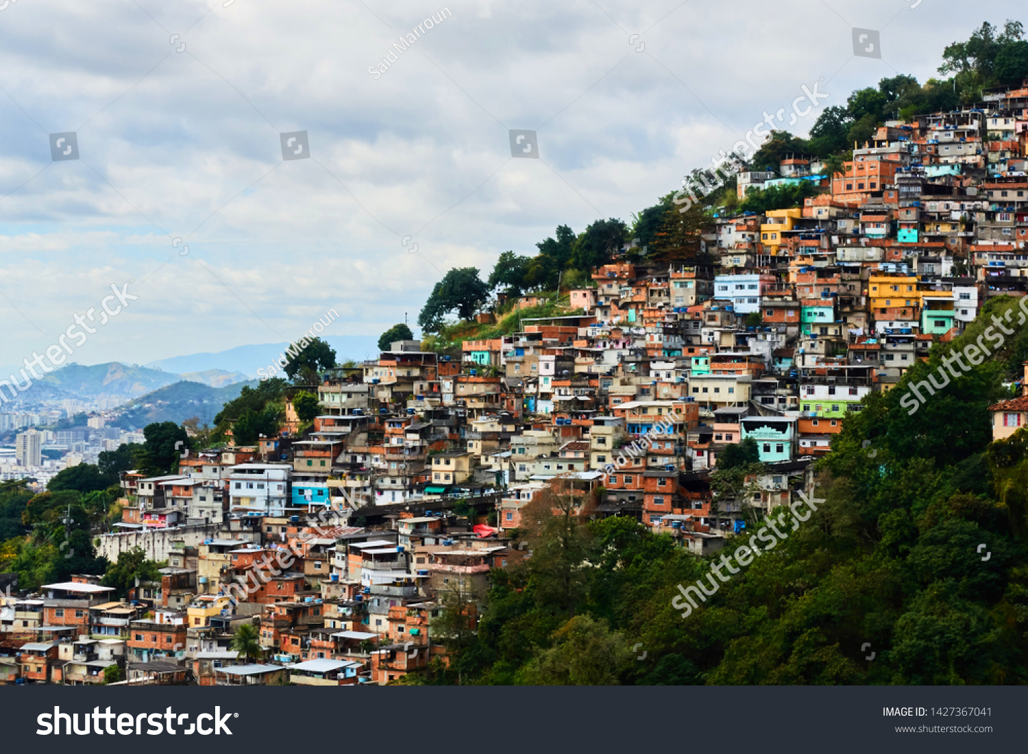 Beautiful houses in the Favelas neighborhood in Brazil.  #1427367041