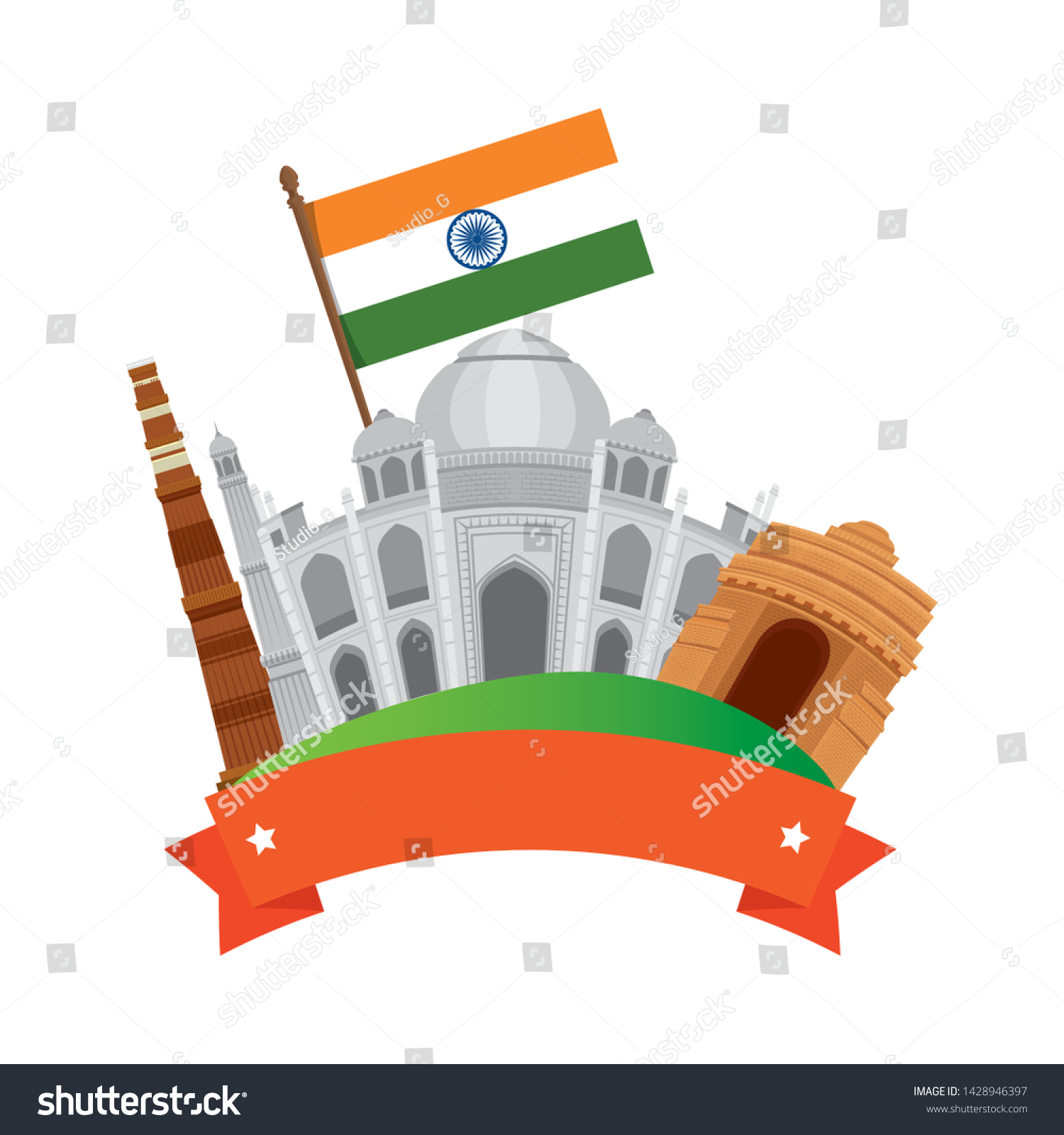 indian buildings monuments with flags - Royalty Free Stock Vector ...