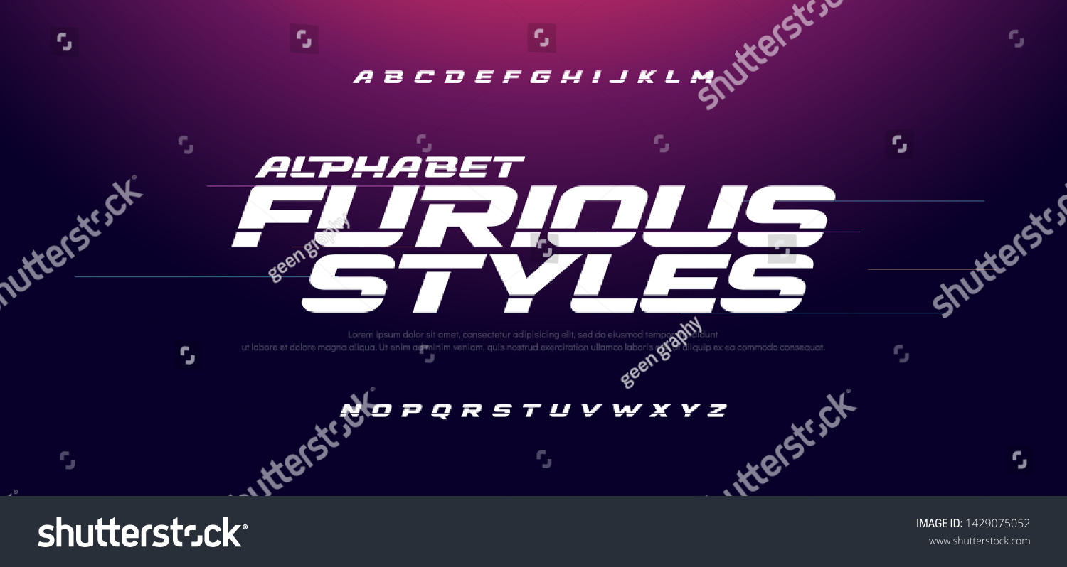 Sport Modern Italic Alphabet Font. Typography fast and furious style fonts for movie technology, sport, motorcycle, racing logo design. vector illustration #1429075052