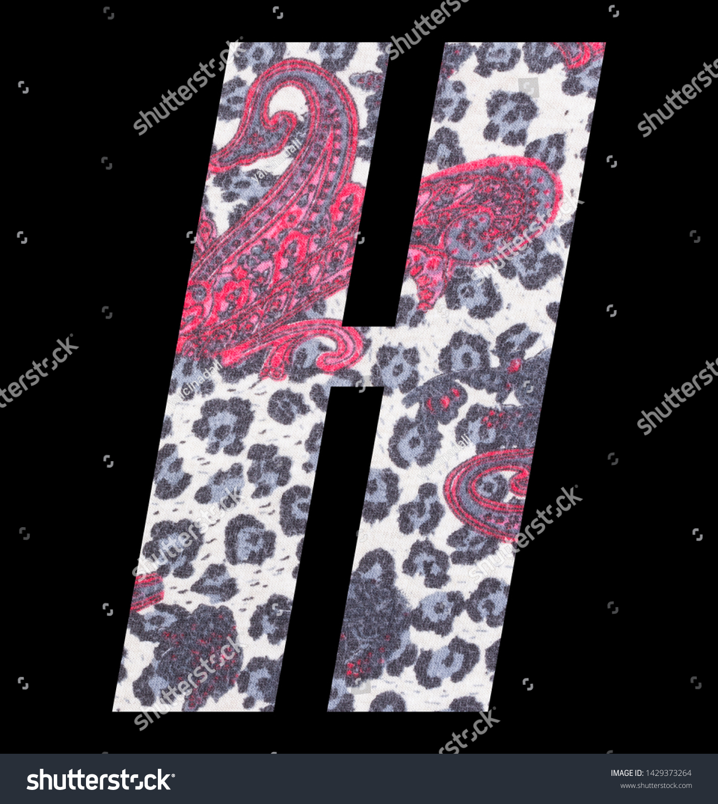 Letter H alphabet with floral fabric texture on black background #1429373264