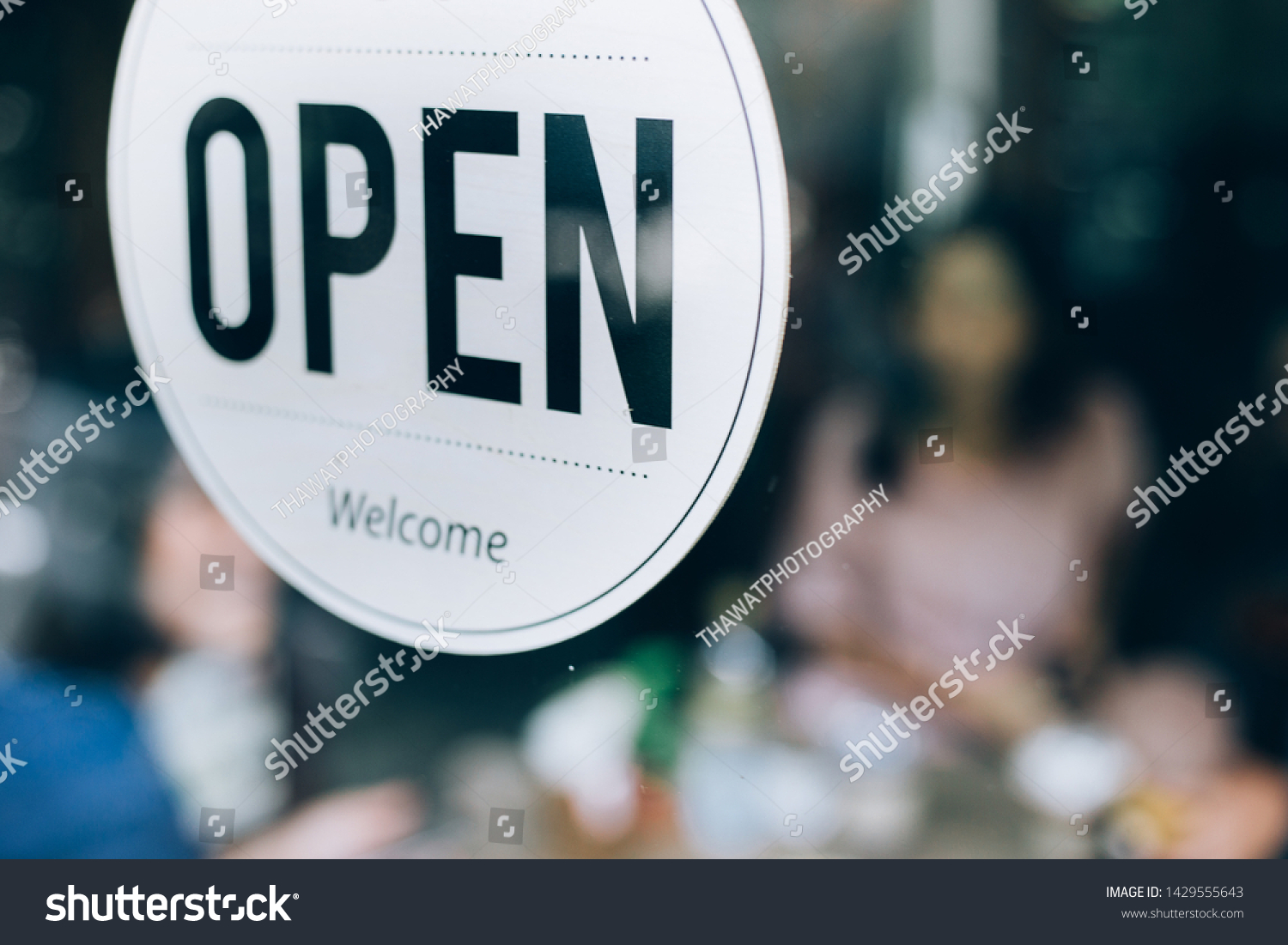 Open sign in coffee shop, Working in cafe. #1429555643