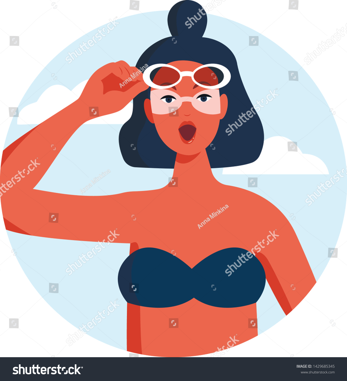 Sunburn Vector Illustration Young Woman With Royalty Free Stock