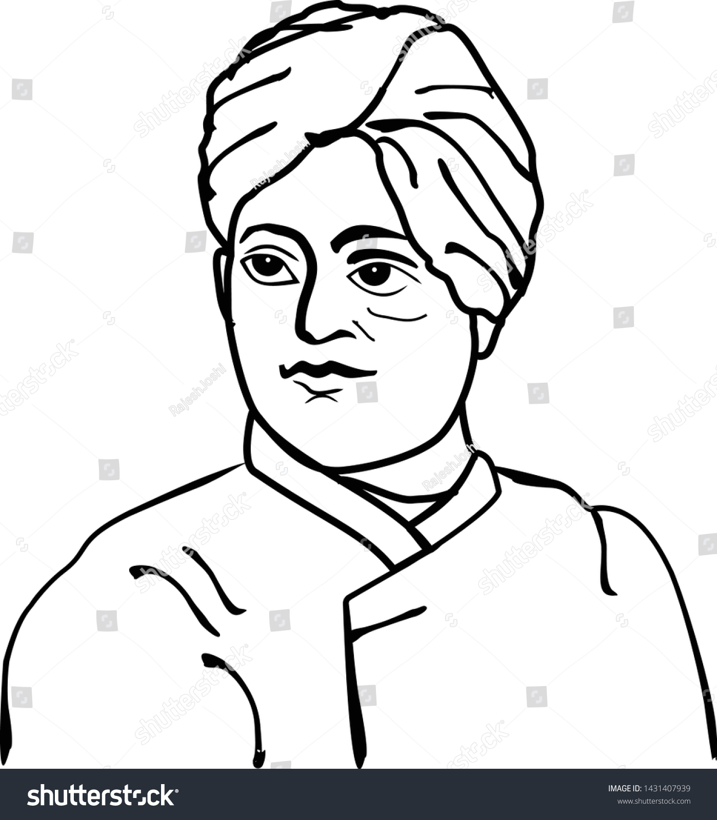 Swami Vivekananda Line Art Vector - Royalty Free Stock Vector ...