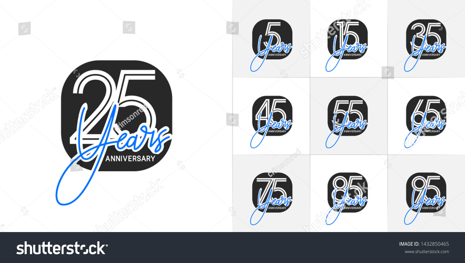 Set of Anniversary vector template design with multiple line number color for precious celebration event #1432850465