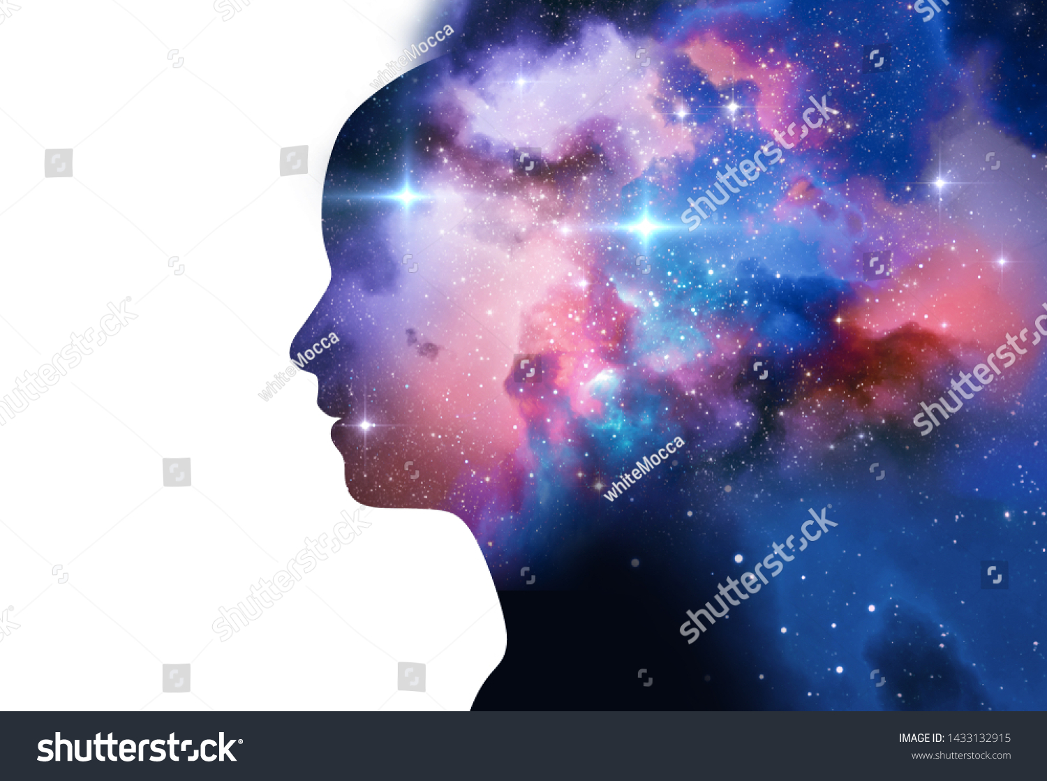 silhouette of virtual human with aura chakras on space nebula , represent meditation,yoga 
and deep sleep therapy.
 #1433132915