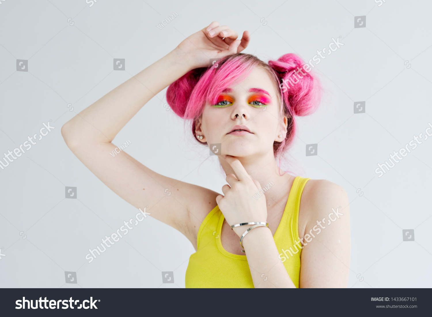 woman with pink hair on a light background #1433667101