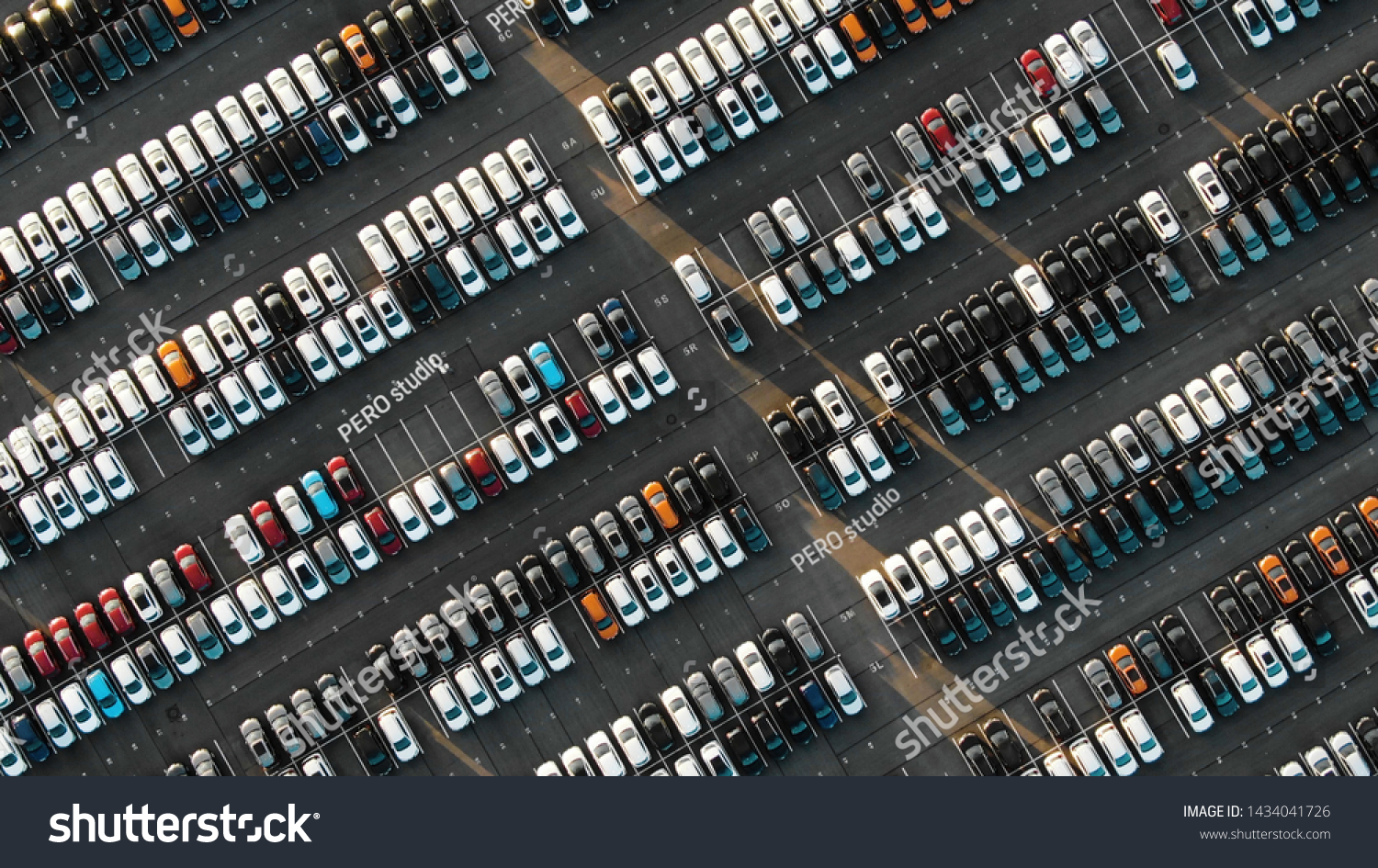 Aerial view of the parked new cars at the automotive plant #1434041726