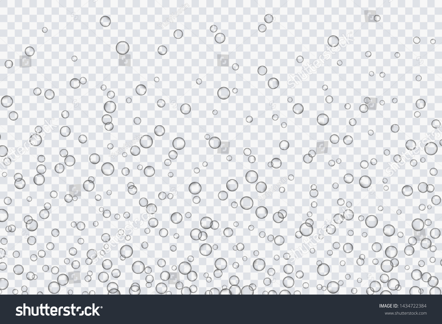 Air bubbles, oxygen, champagne crystal clear, isolated on a transparent background of modern design. Vector illustration of EPS 10. #1434722384
