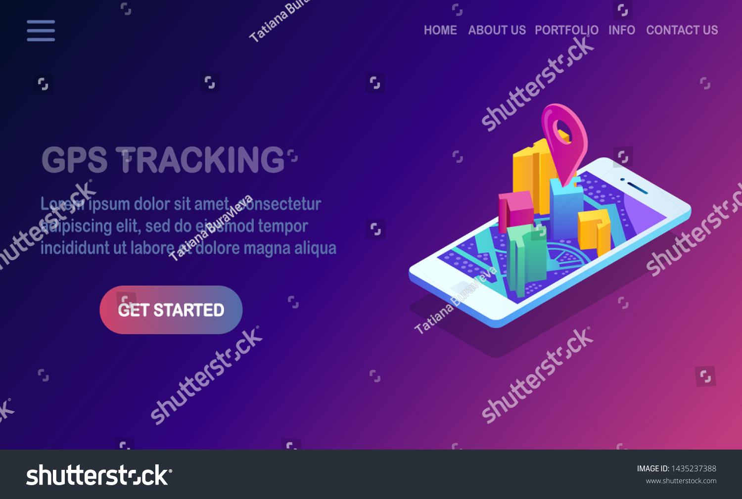 Isometric 3d smartphone with gps navigation app, tracking. Mobile phone with map application. Vector flat design #1435237388