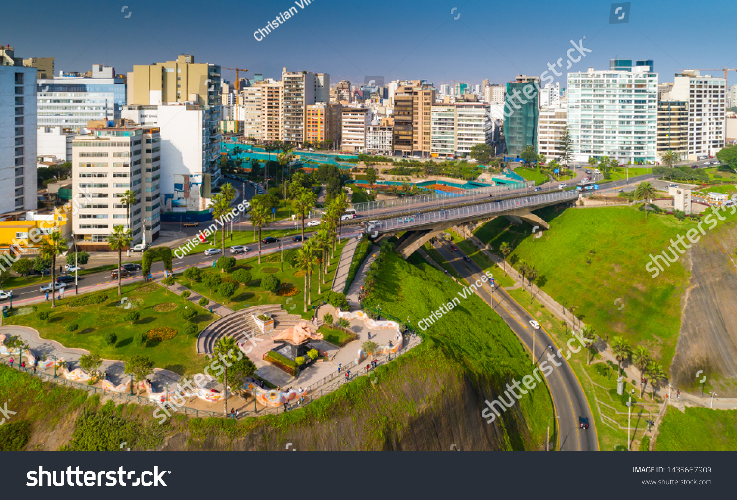 Aerial view of "Parque del Amor" in Miraflores, Lima, Peru. #1435667909