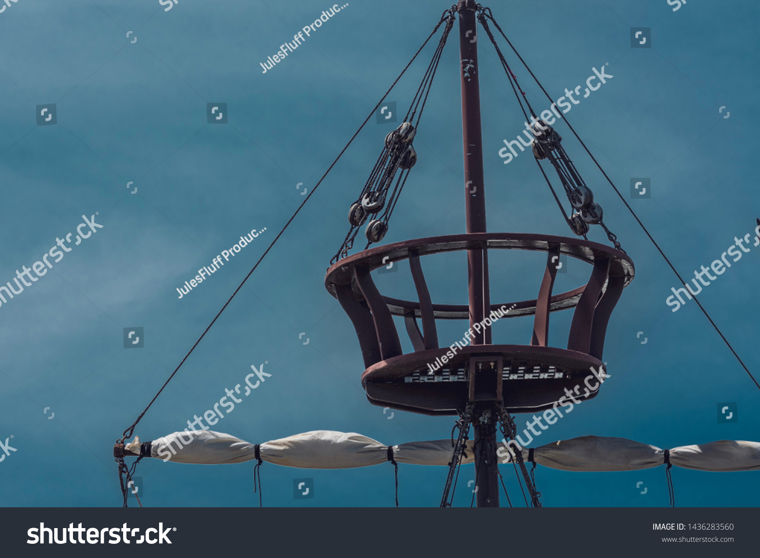 Close up on crow’s nest on an historical themed pirate ship #1436283560