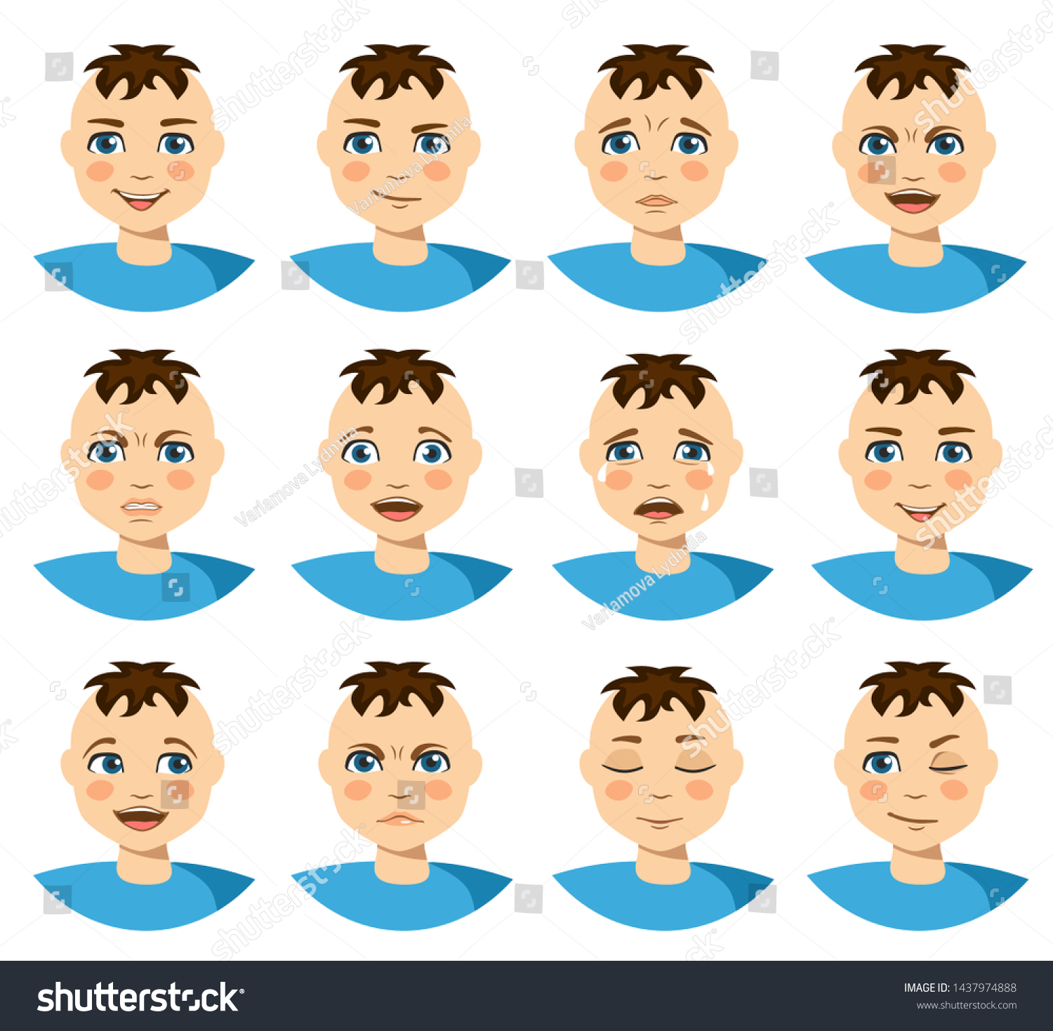 Set of Boy facial emotions. Boy face with - Royalty Free Stock Vector ...