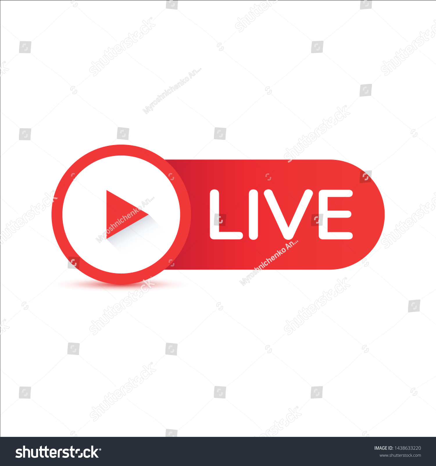 Live streaming flat vector icon. Red design element with play button for news,radio,TV or online broadcasting isolated on white background.  #1438633220