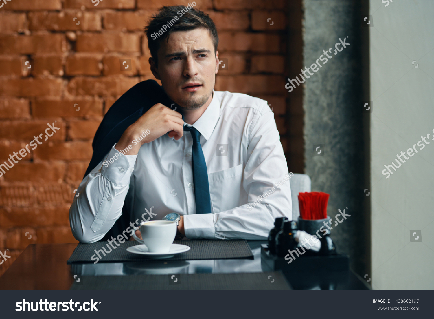 Man in shirt cafe finance office business #1438662197