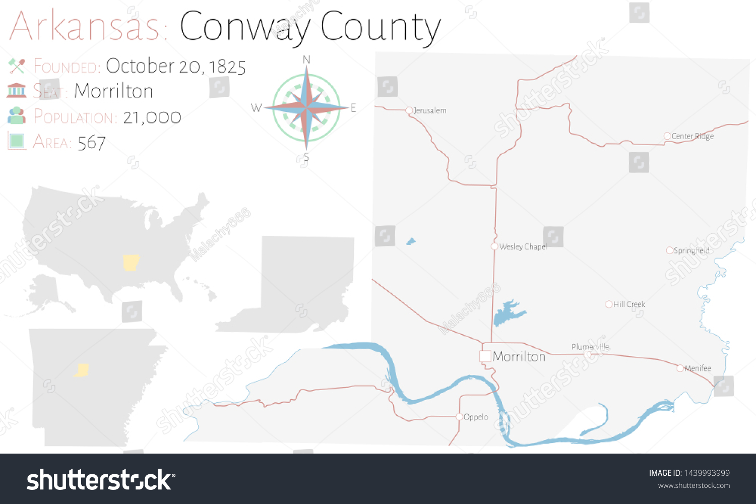 Large And Detailed Map Of Conway County In Royalty Free Stock Vector   Avopix 1439993999 