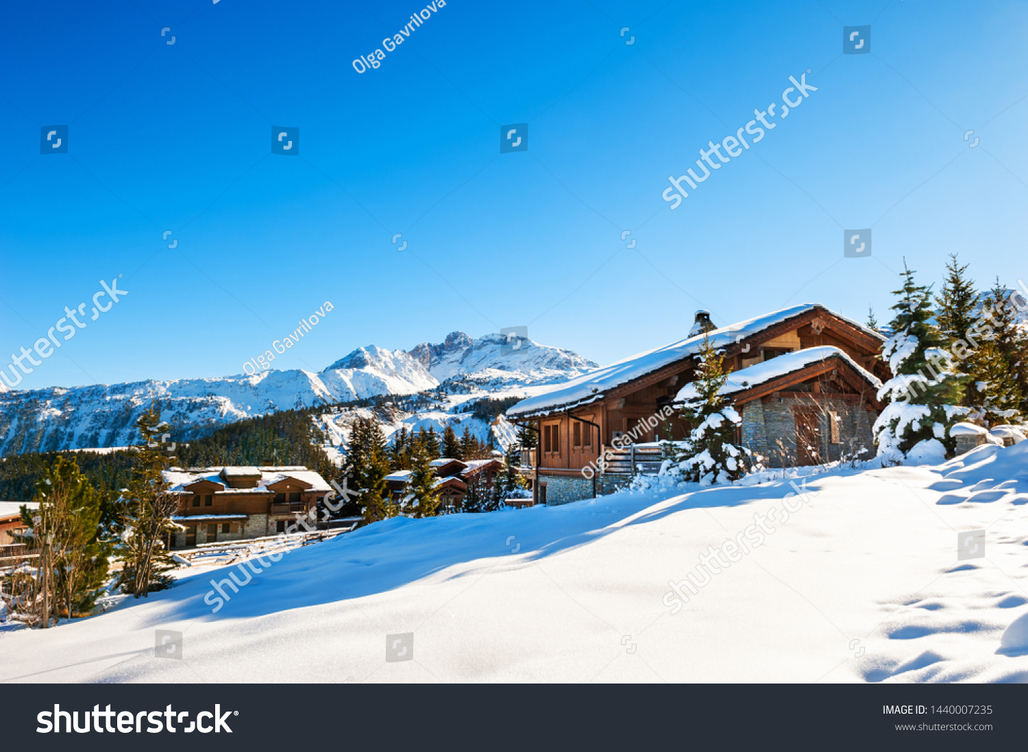 Courchevel village in Alps mountains, France. Winter ski resort. Famous travel destination #1440007235