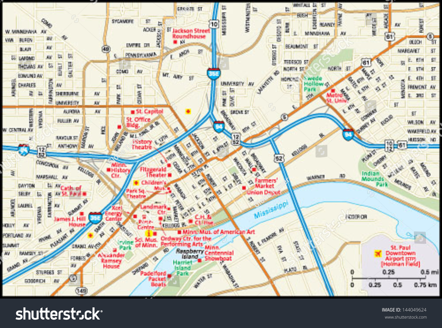 St. Paul, Minnesota downtown map - Royalty Free Stock Vector 144049624 - Avopix.com