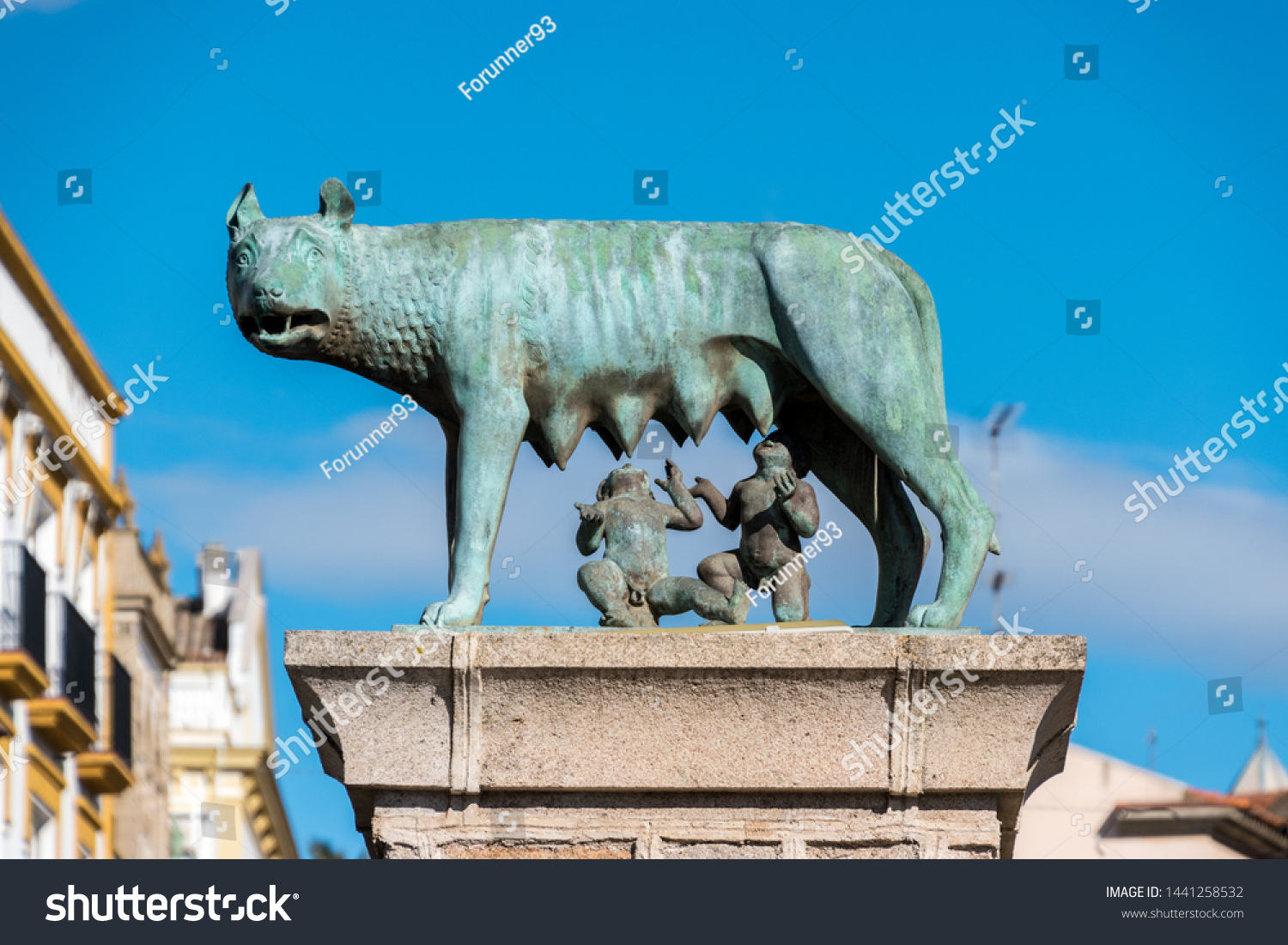 A statue of Romulus and Remus from Roman mythology in Merida, Spain #1441258532