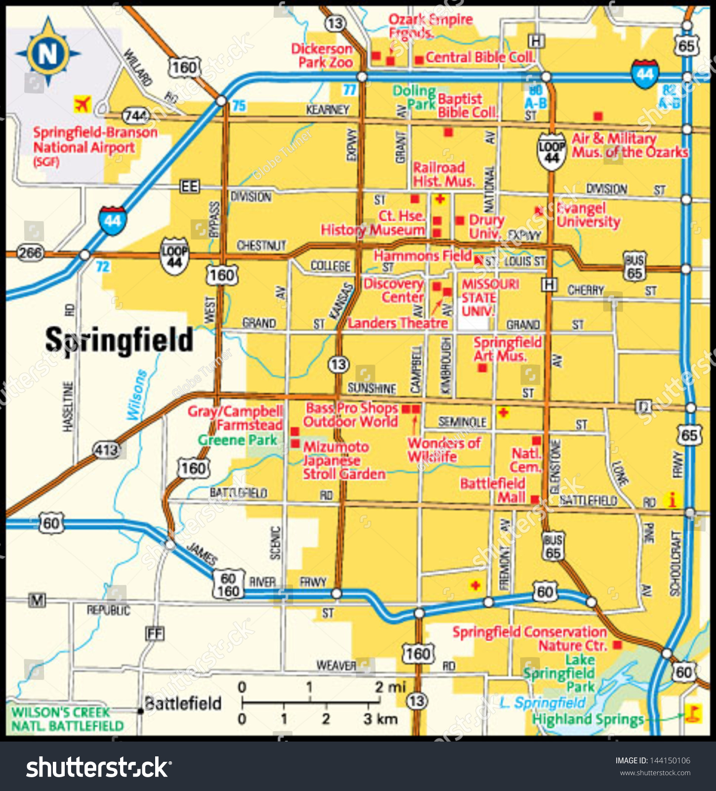 Springfield, Missouri area map - Royalty Free Stock Vector 144150106 ...