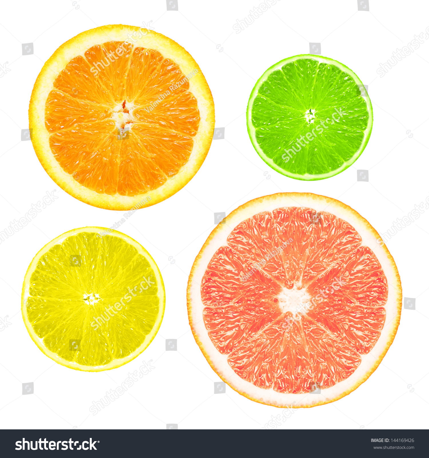 Stack of citrus fruit slices  isolated on white background. #144169426