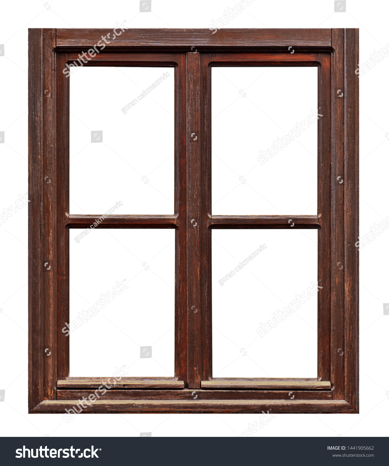 Vintage brown wooden window on white background #1441905662