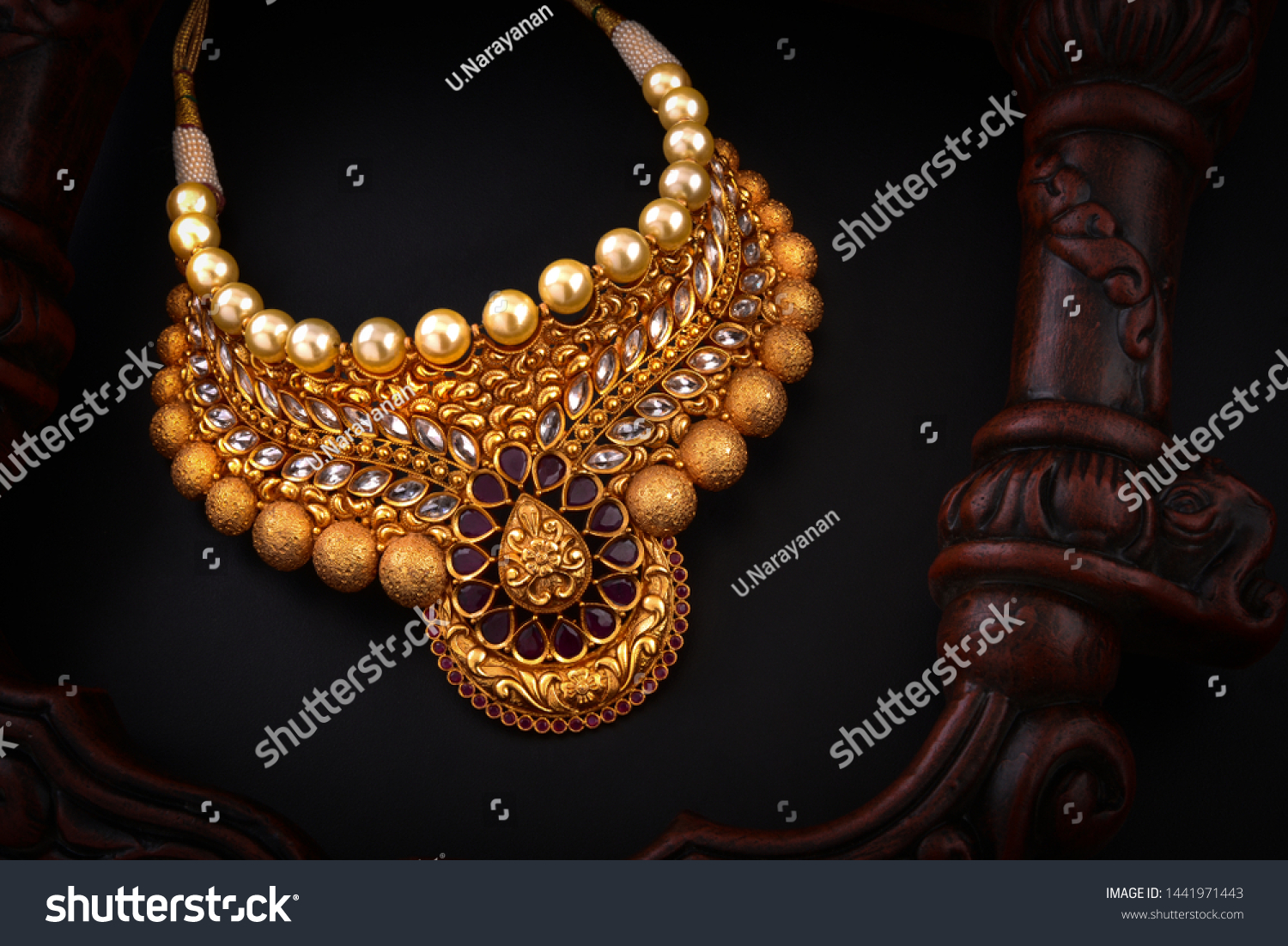 real pearl necklace temple jewellery #1441971443