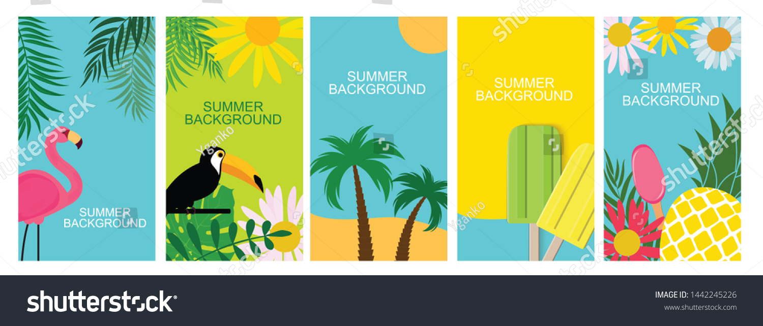 Collection set of social media stories design templates summer backgrounds.  Illustration  #1442245226