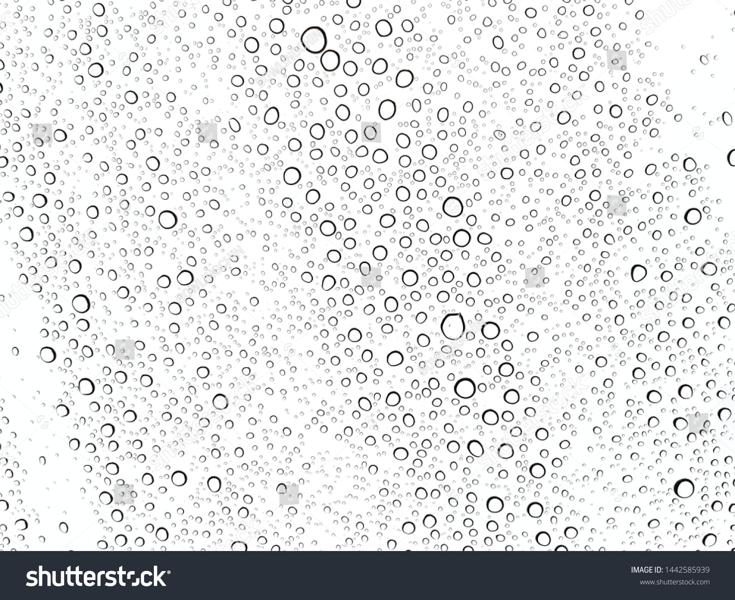 Abstract of water droplets on the glass surface Natural Pattern of raindrops. Natural pattern of raindrops on white background. #1442585939