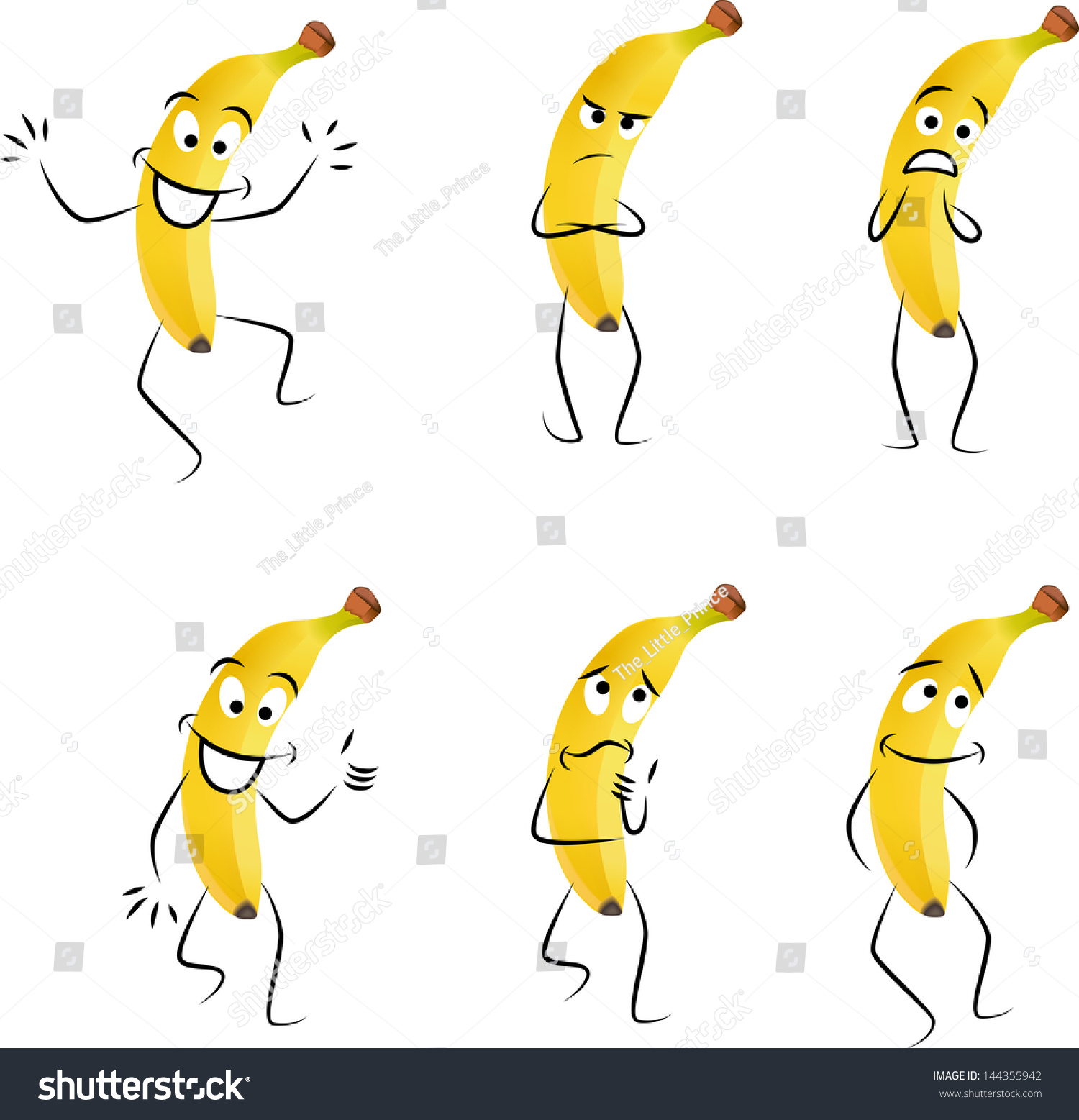 Cartoon bananas with different emotions isolated - Royalty Free Stock ...