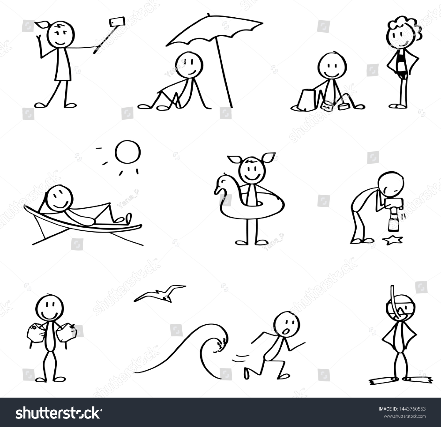 Set Of Summer Vacation Stick Figures Hand Drawn Royalty Free Stock