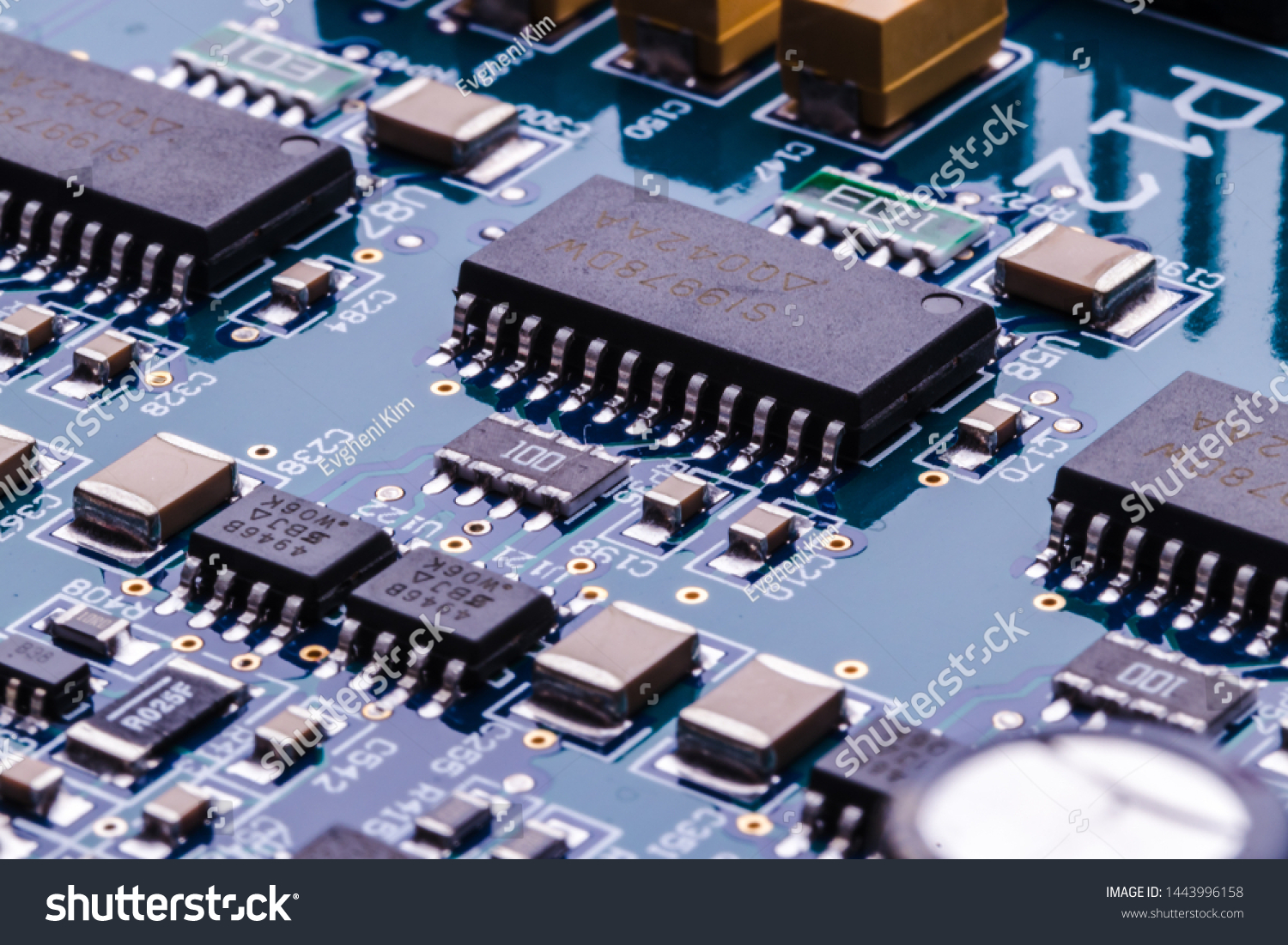 Close-up image of various parts of the computer chip. #1443996158