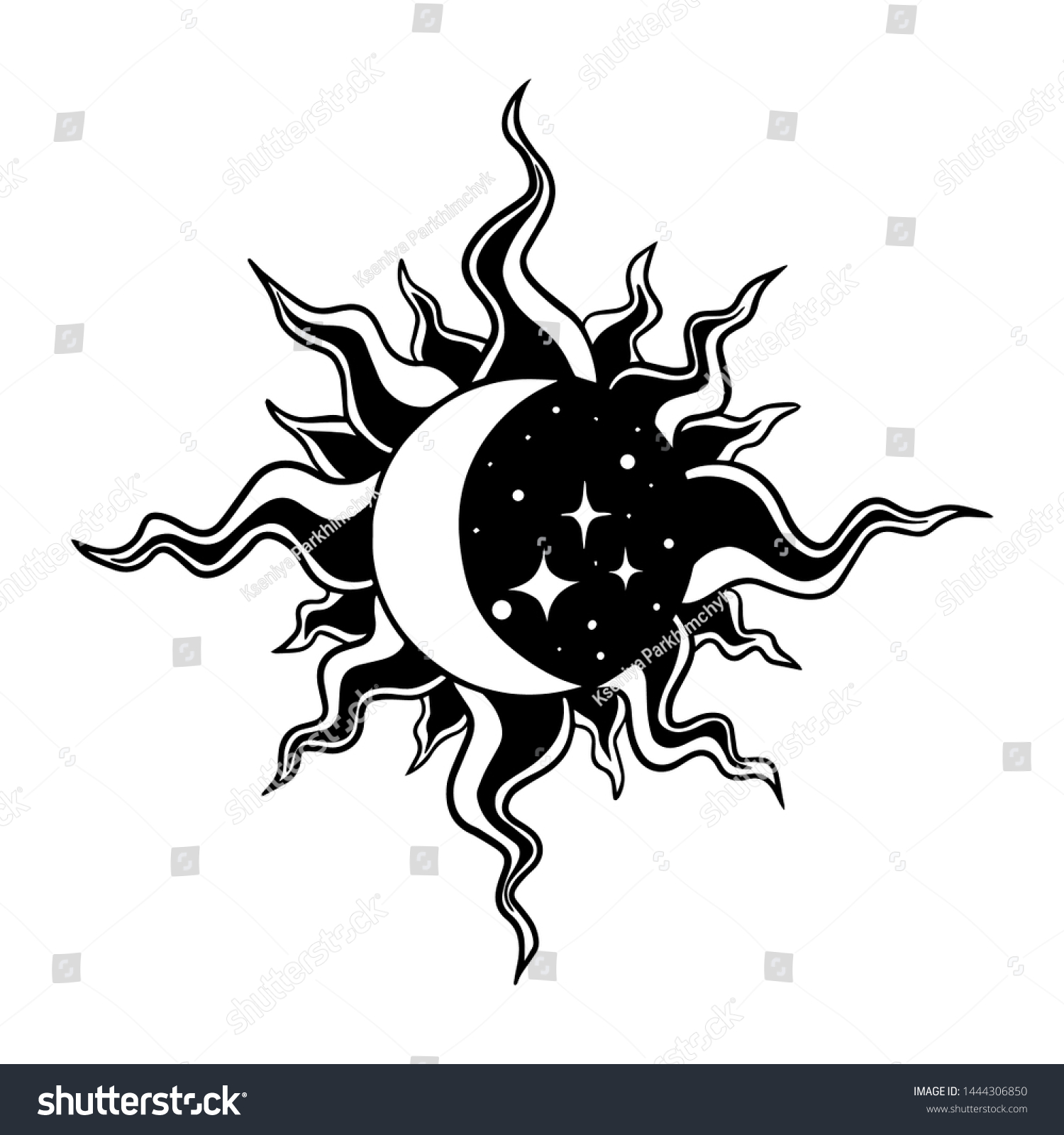 Bohemian Hand Drawn Moon And Stars On The Royalty Free Stock Vector