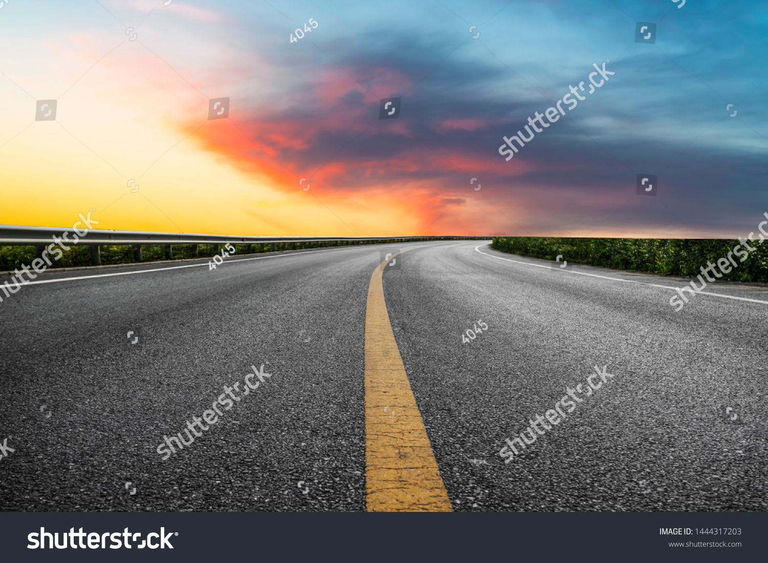 Sky Highway Asphalt Road and beautiful sky sunset scenery #1444317203