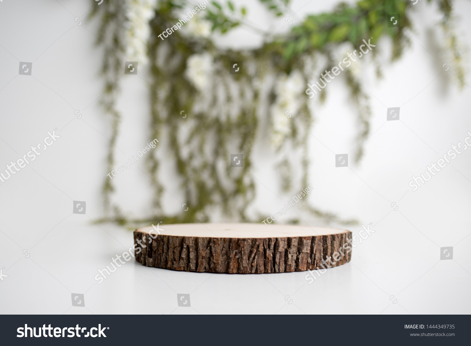 Wood log product placement set, mock up for products, Wood background	
 #1444349735