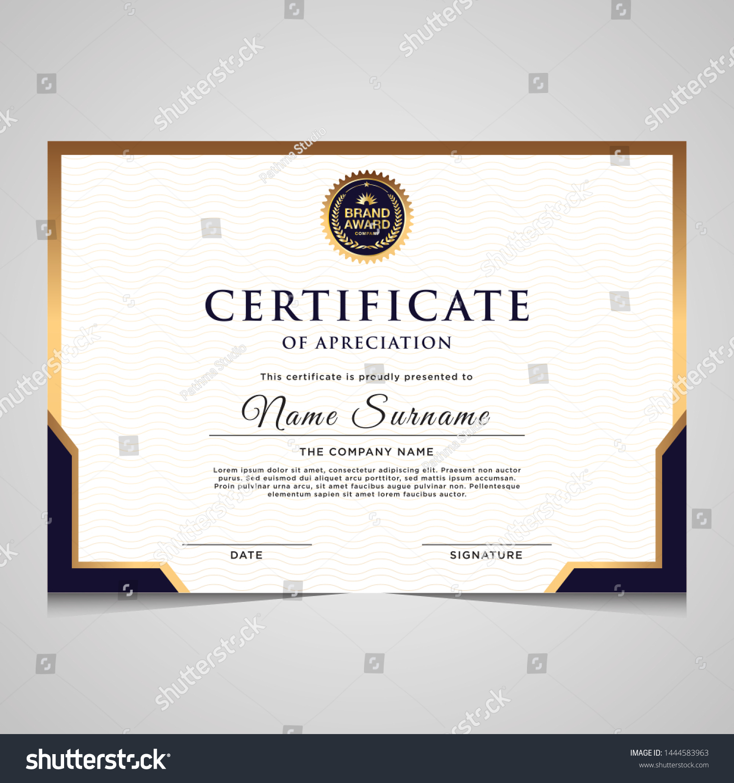 elegant blue and gold diploma certificate template. Use for print, certificate, diploma, graduation #1444583963
