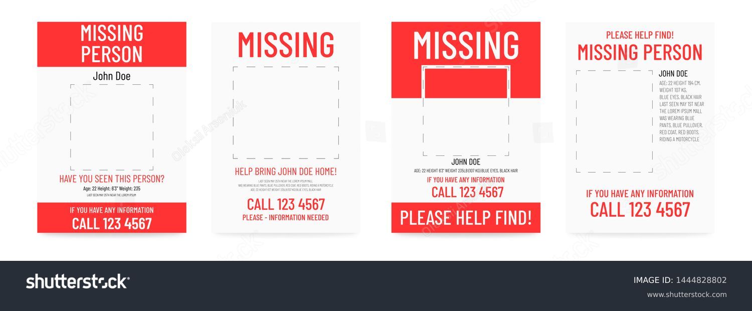 Missing Poster Template Person Lost Banner Royalty Free Stock Vector 1444828802 3989