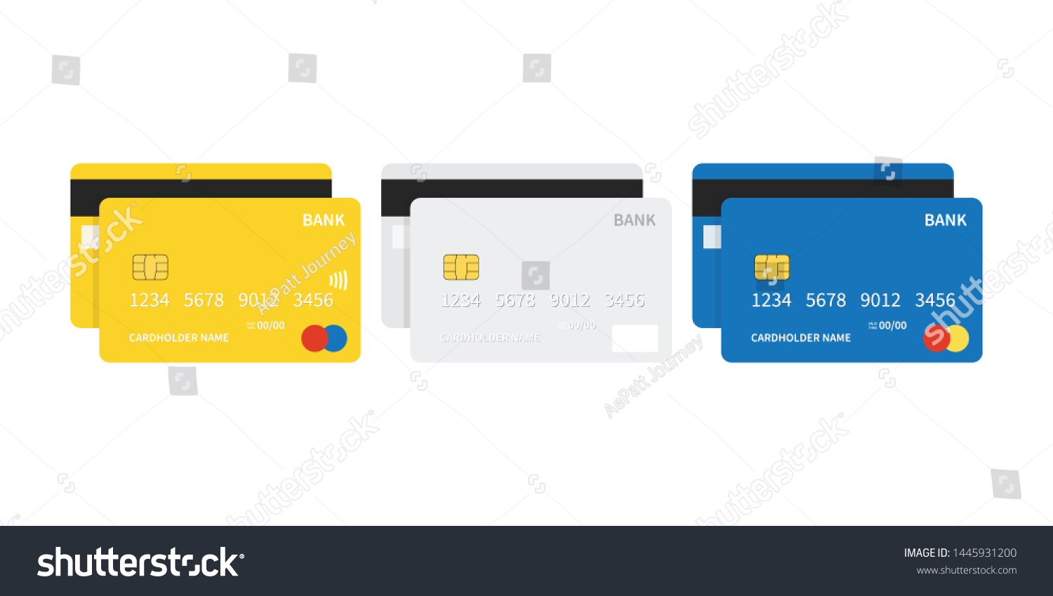 Flat design credit cards set isolated on white background. #1445931200