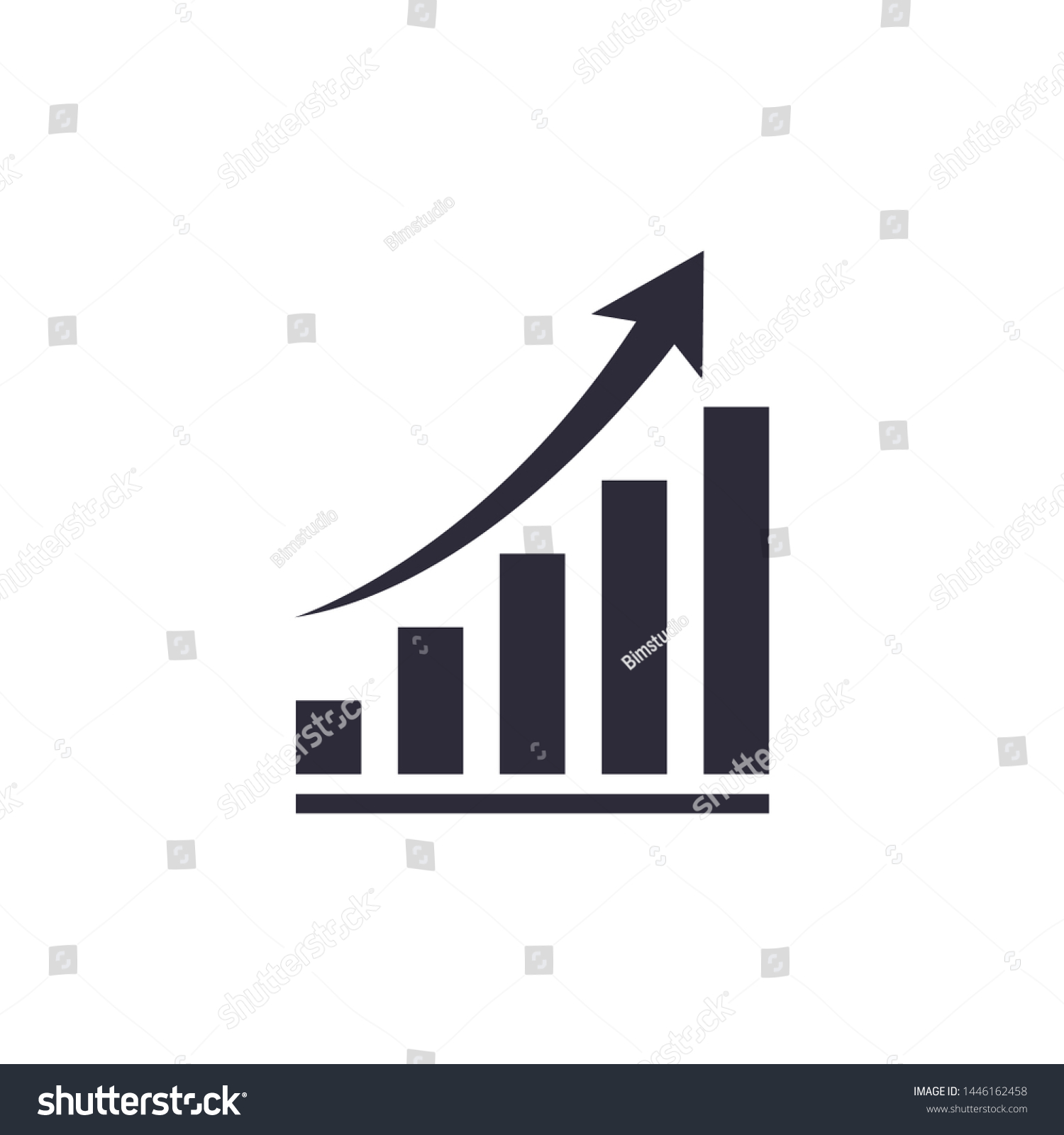 growing graph, bar chart, Flat icon isolated on the white background, flat design vector illustration. #1446162458