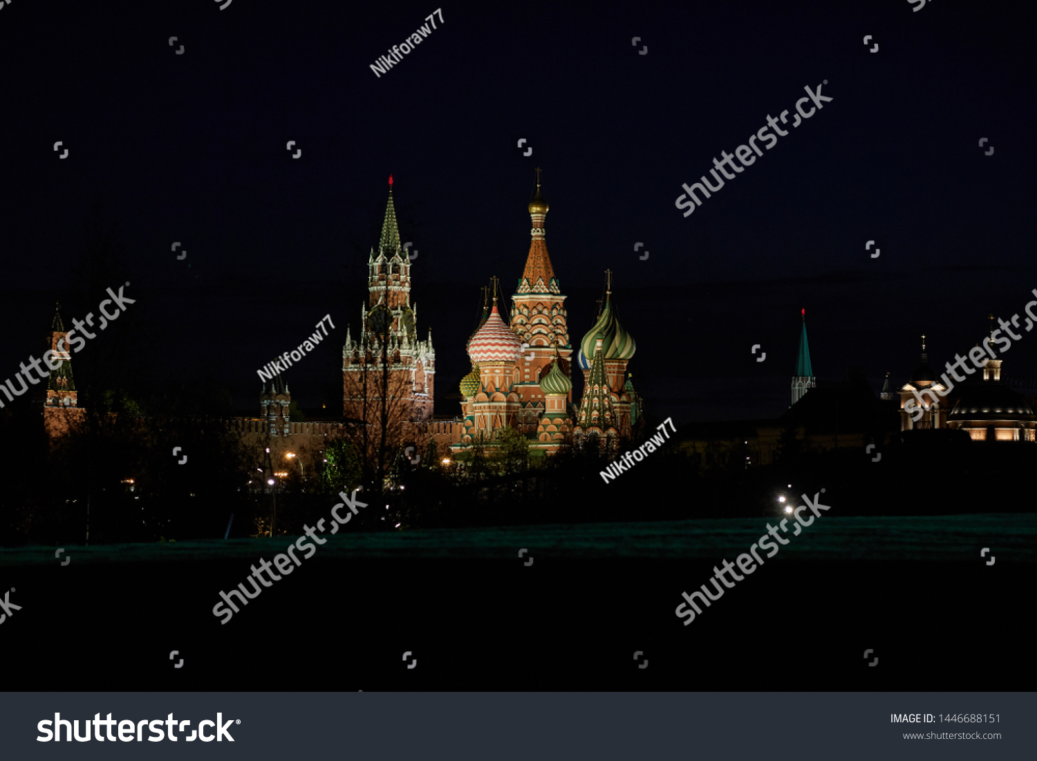 Night views of the Kremlin. Lights are on. Russia, Moscow #1446688151