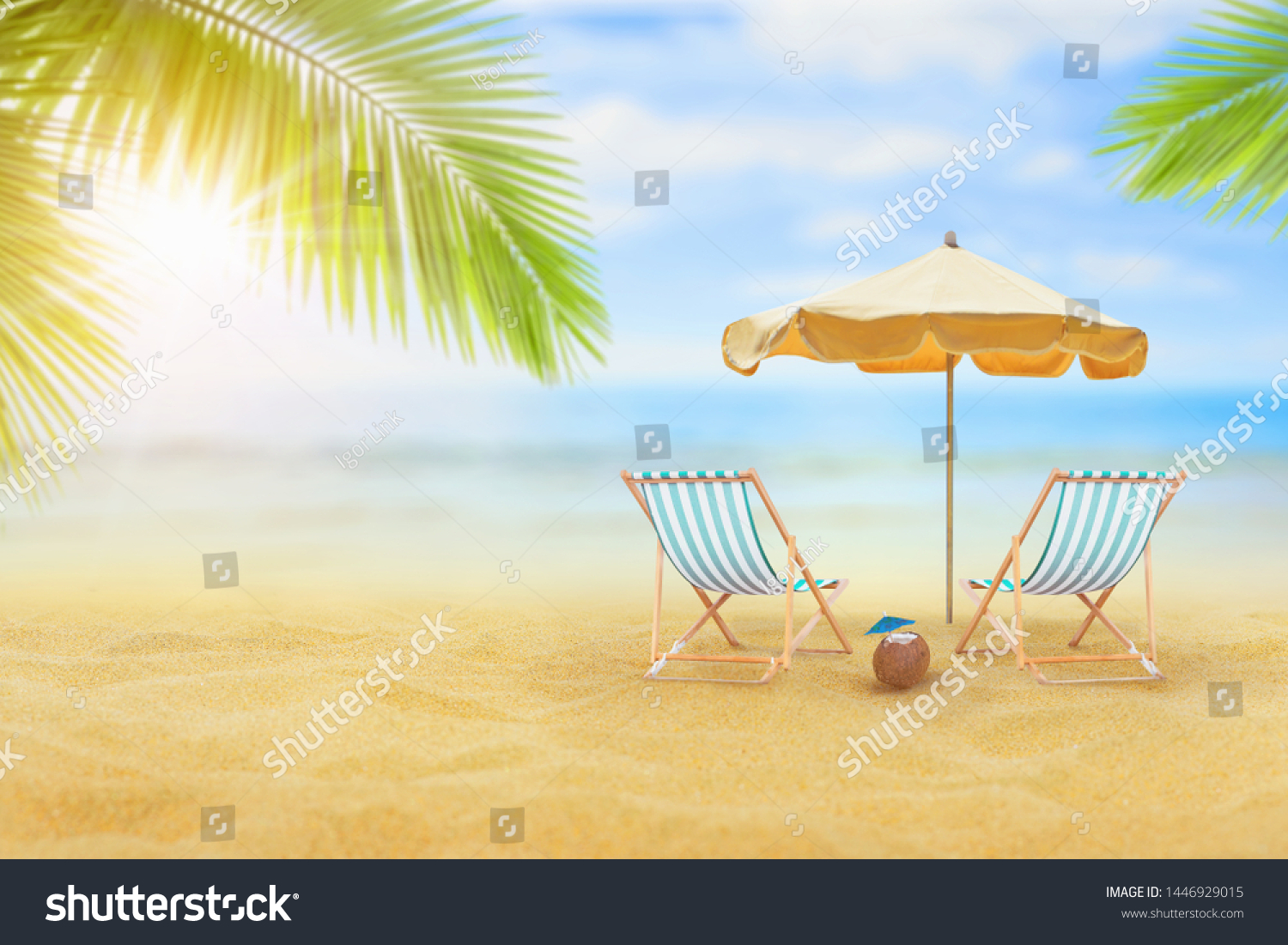     Empty sand beach in front of summer sea  with copy space  #1446929015