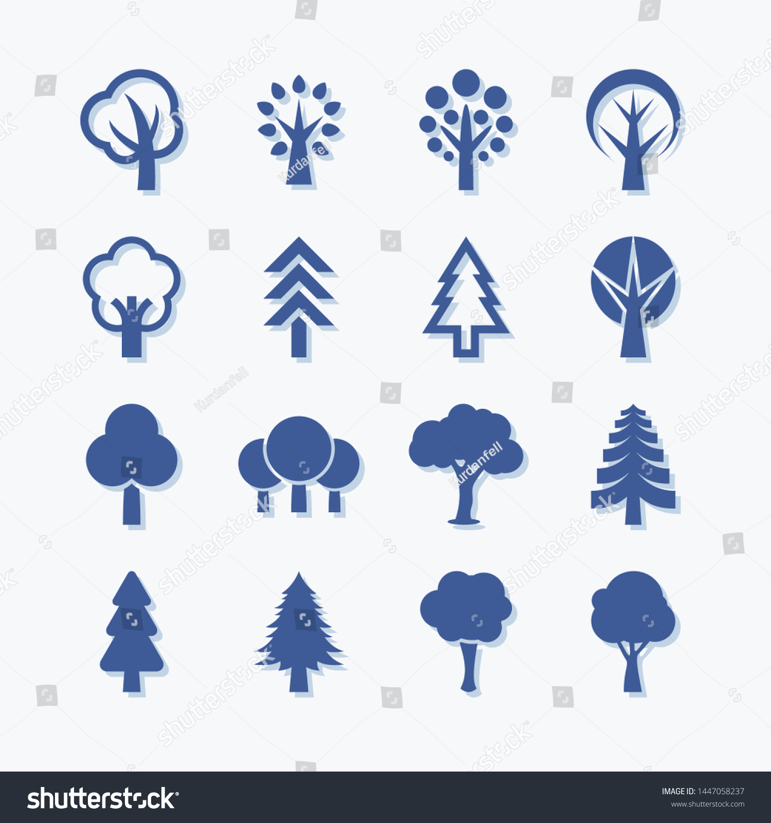 Flat vector trees set. Pictogram style. Flat forest and park icon - stock vector. #1447058237