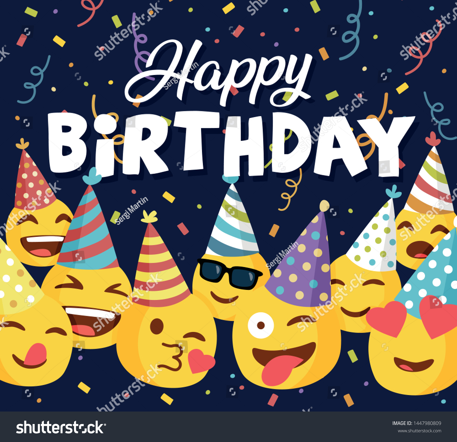 Happy Birthday greeting card with emojis. - Royalty Free Stock Vector ...