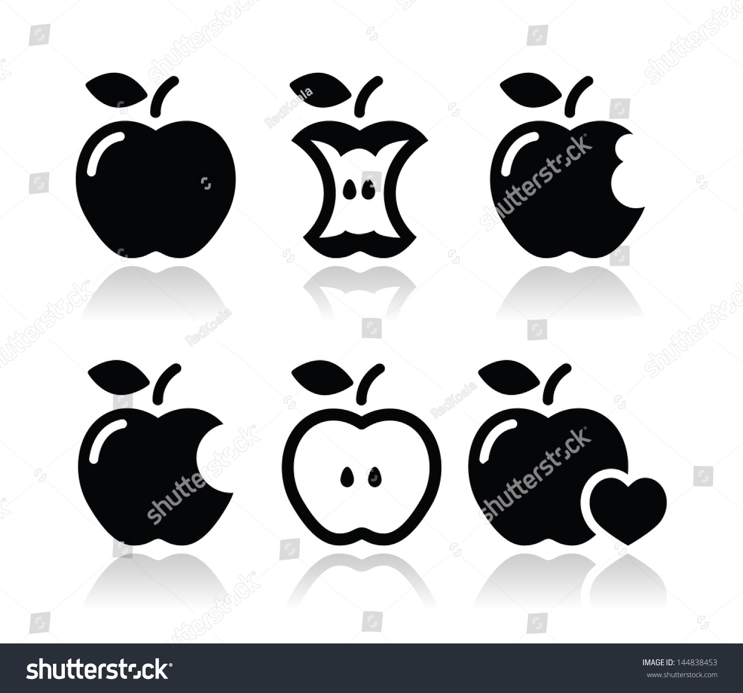 Apple, apple core, bitten, half vector icons #144838453