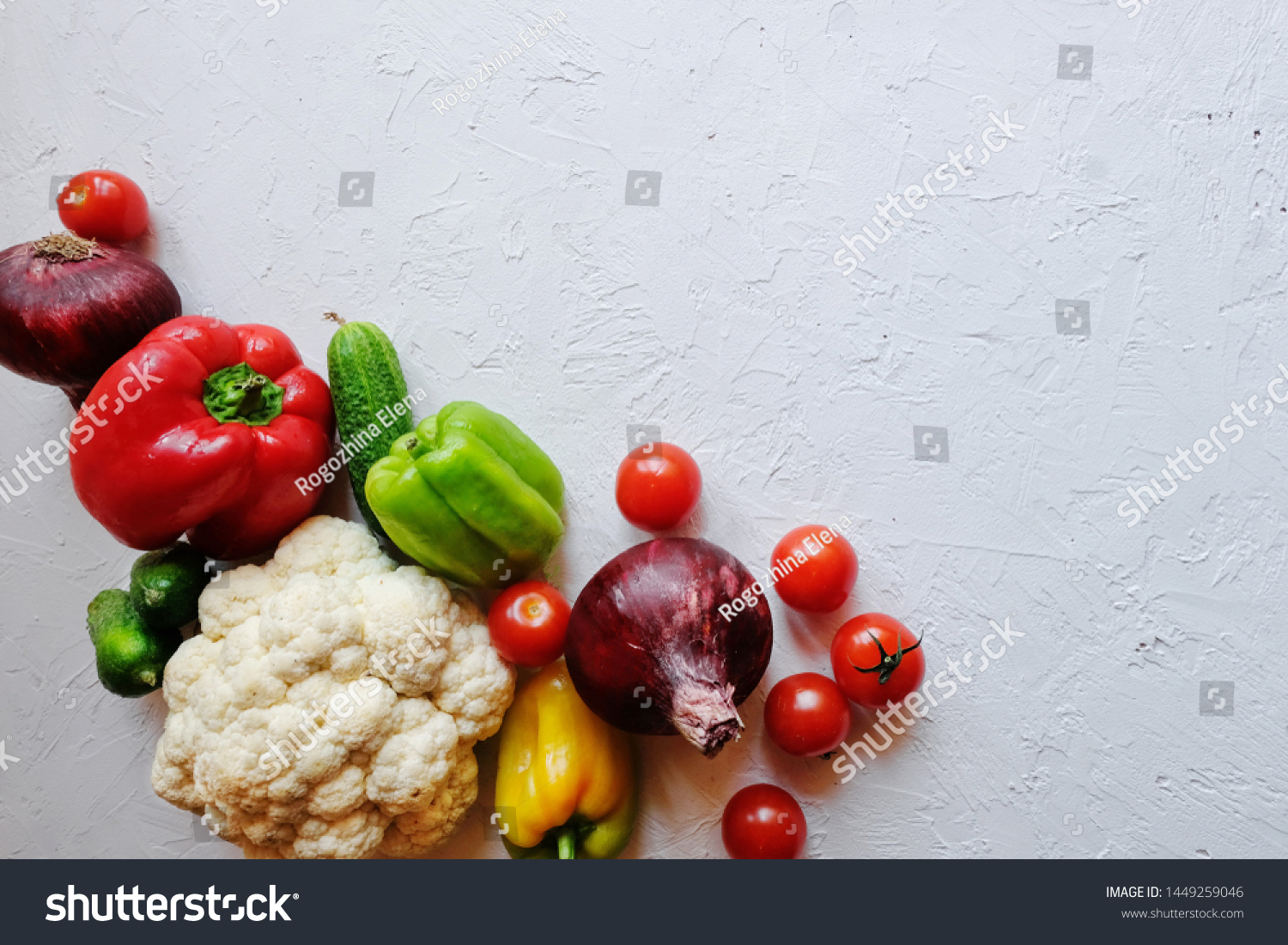 Diet concept. Ketogenic Diet , Vegan diet on chalkboard, health conceptual. Healthy fresh low carbohydrates food; tomatoes,cauliflower, cucumbers, onions,  sweet pepper. Top view. Copy space. #1449259046