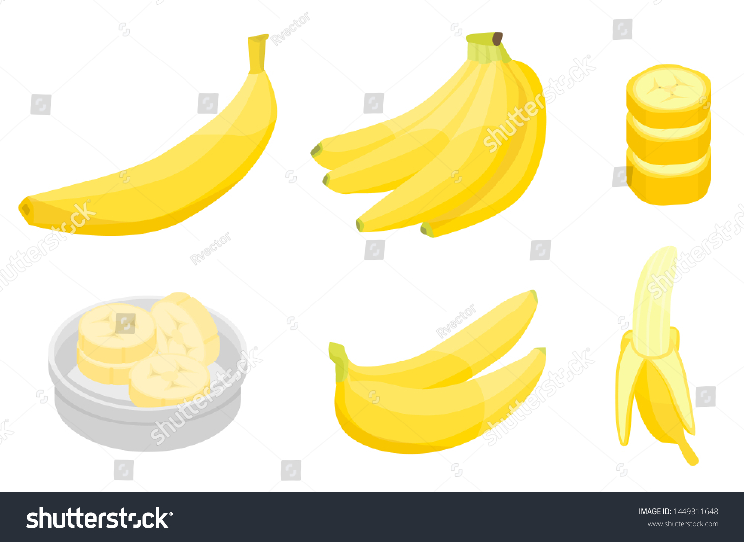 Banana icons set. Isometric set of banana icons for web design isolated on white background #1449311648