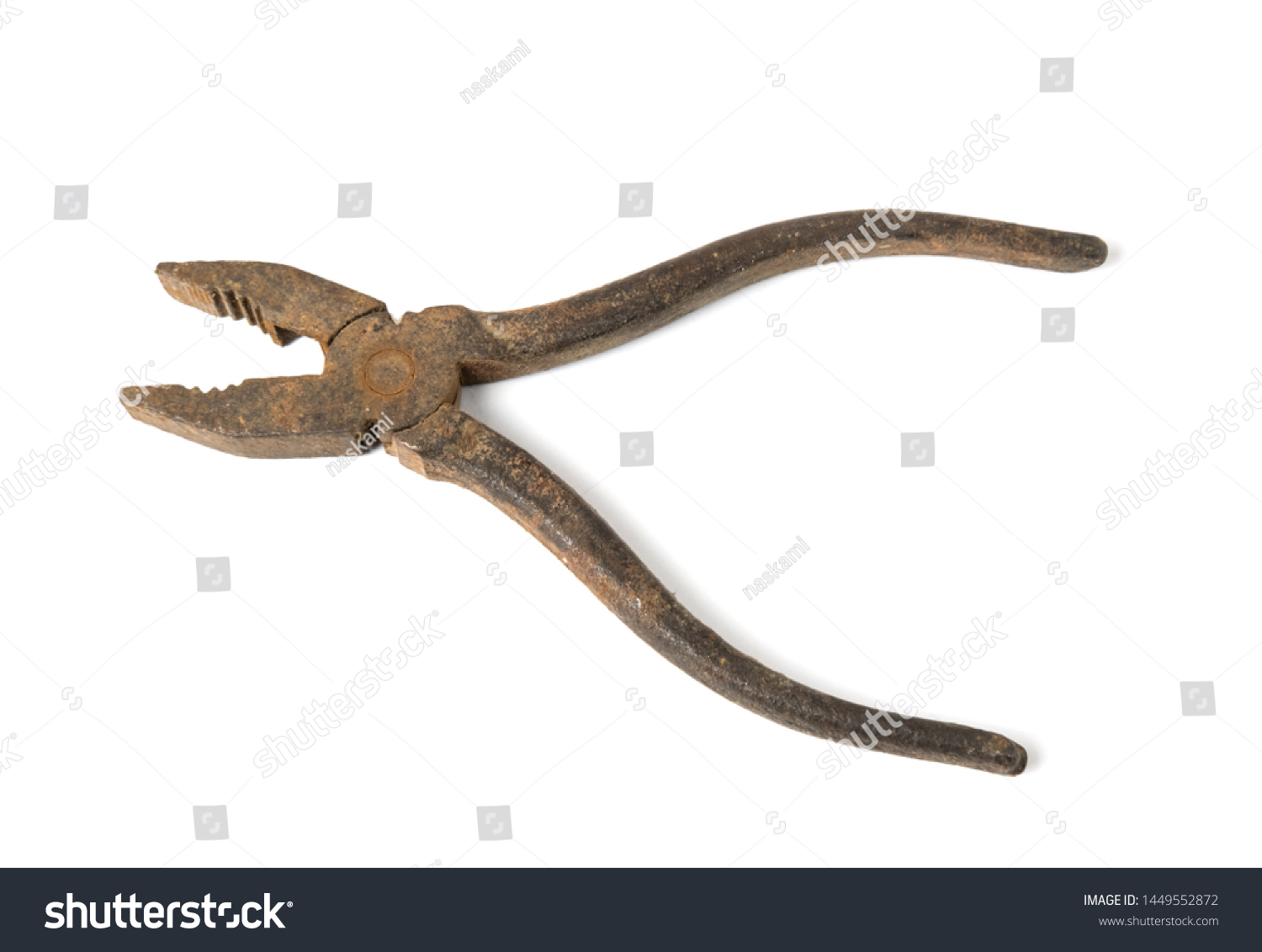 Old metall rusty pliers on a white background, isolated #1449552872