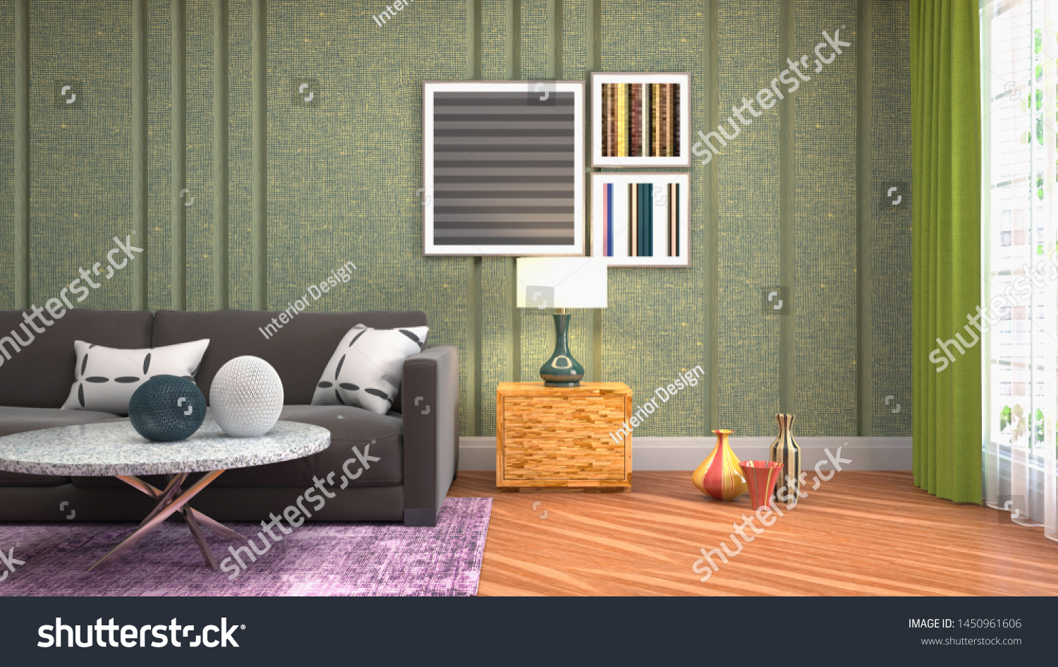 Interior of the living room. 3D illustration. #1450961606